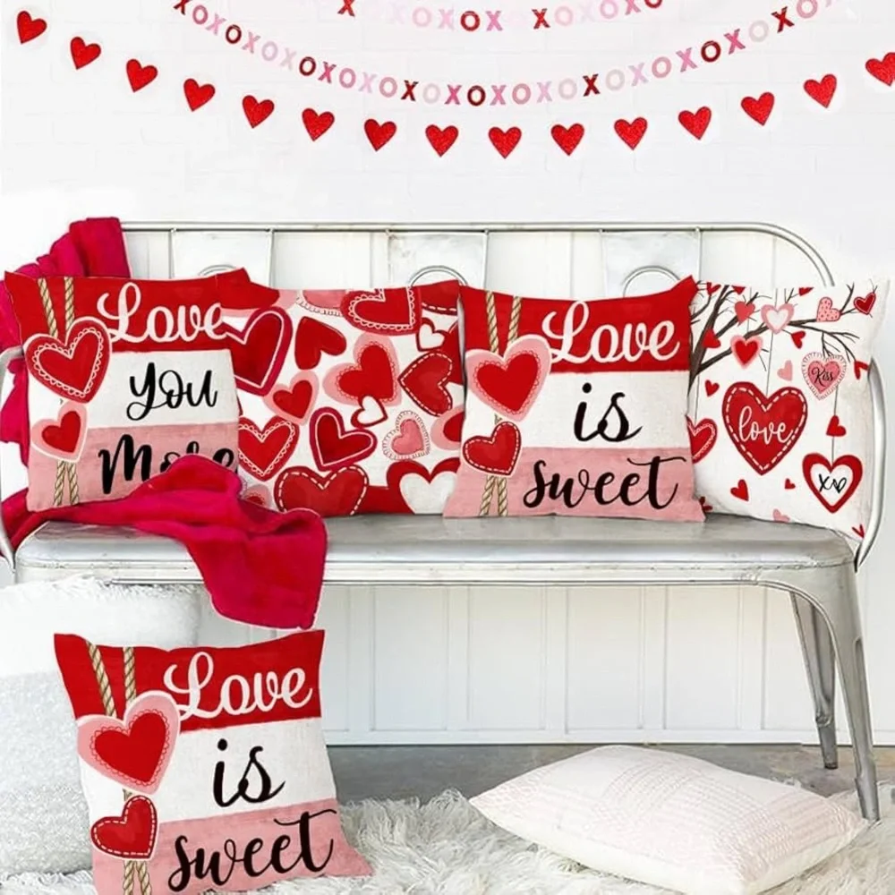 Valentine's Day Love Heart Pillow Covers Set